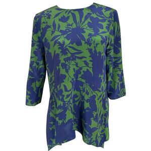 Max Mara Silk Tunic Top Womens Size 4 Blue Green Floral Designer Luxury Timeless
